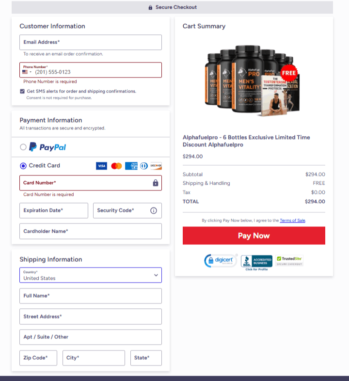 AlphaFuel Pro  Buy Checkout Page